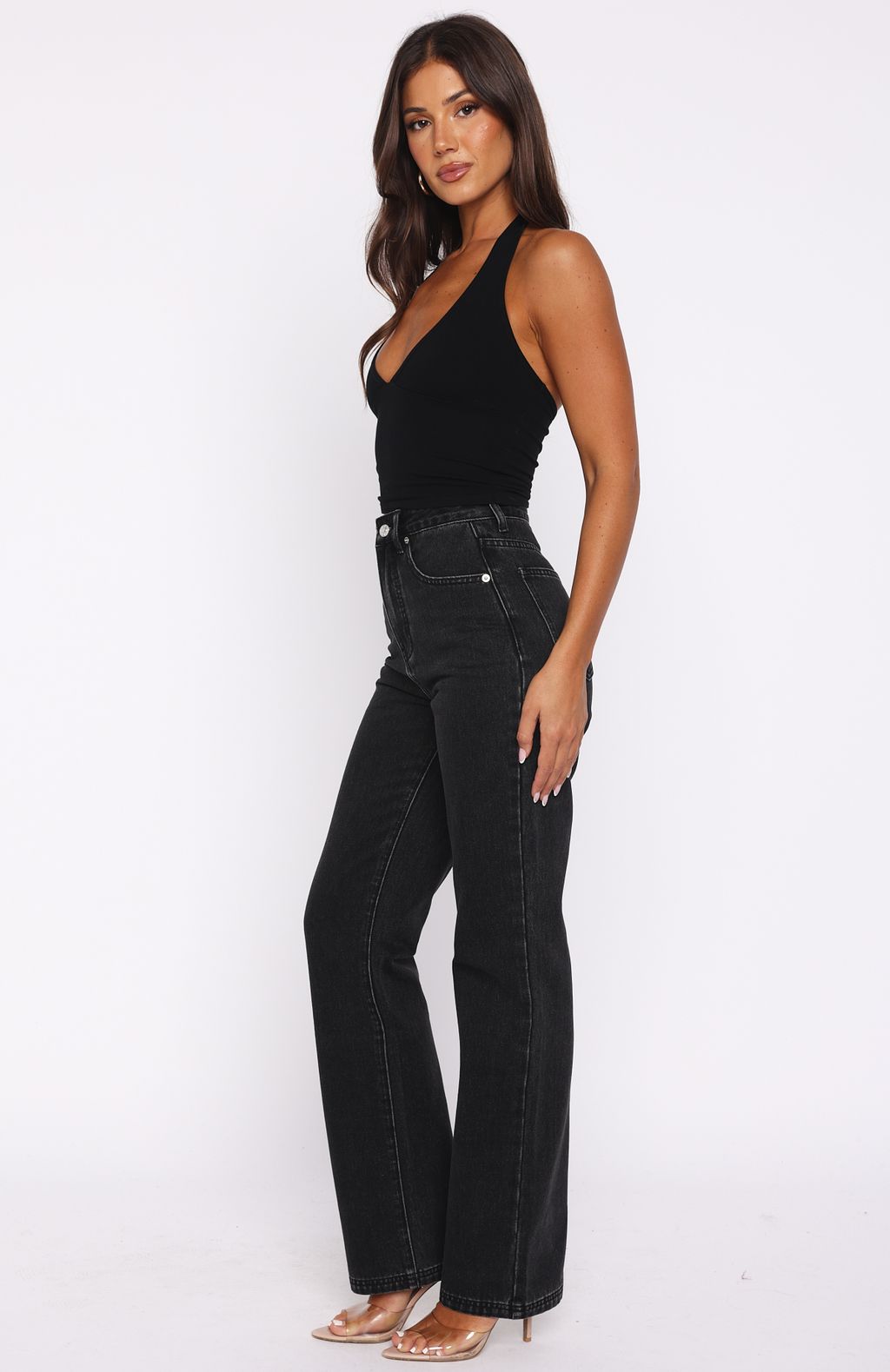 Alyssa High Rise Straight Leg Jeans Black Acid Wash