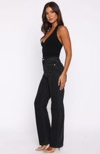 Alyssa High Rise Straight Leg Jeans Black Acid Wash