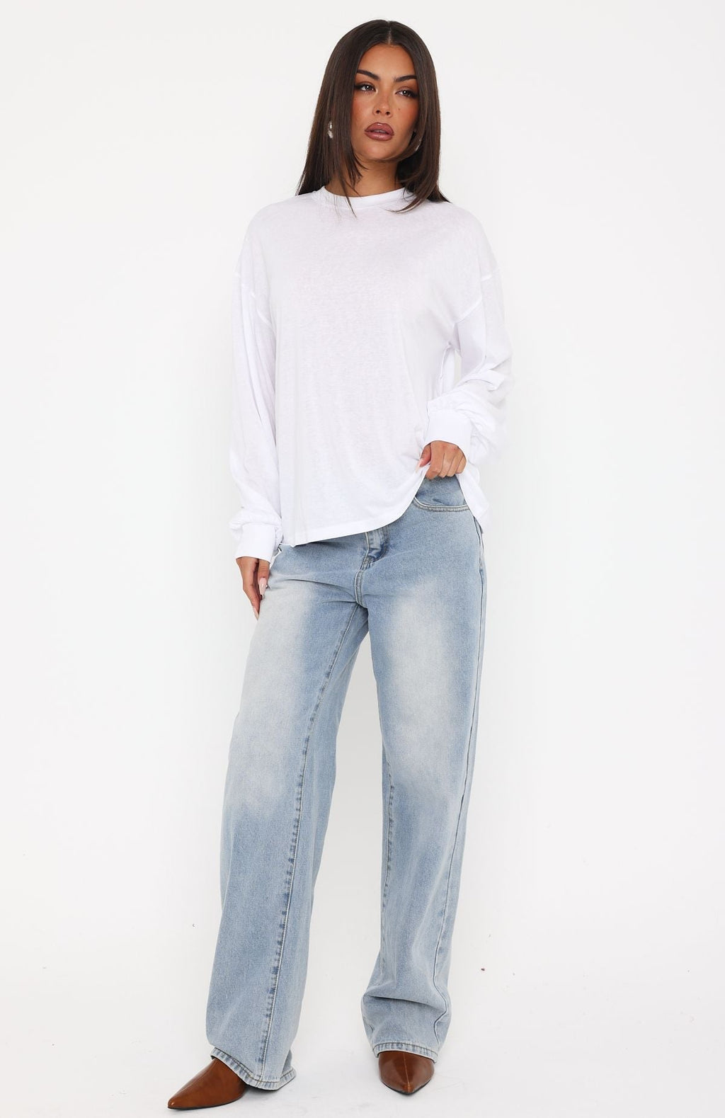 Comfy Girl Oversized Long Sleeve Tee White