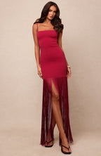 Invisible Fate Fringe Maxi Dress Fuchsia