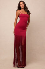 Invisible Fate Fringe Maxi Dress Fuchsia