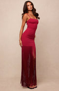 Invisible Fate Fringe Maxi Dress Fuchsia