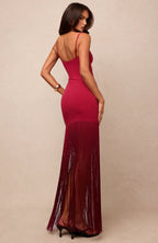 Invisible Fate Fringe Maxi Dress Fuchsia