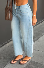 Jessica Mid Rise Cropped Barrel Leg Jeans Light Blue Wash