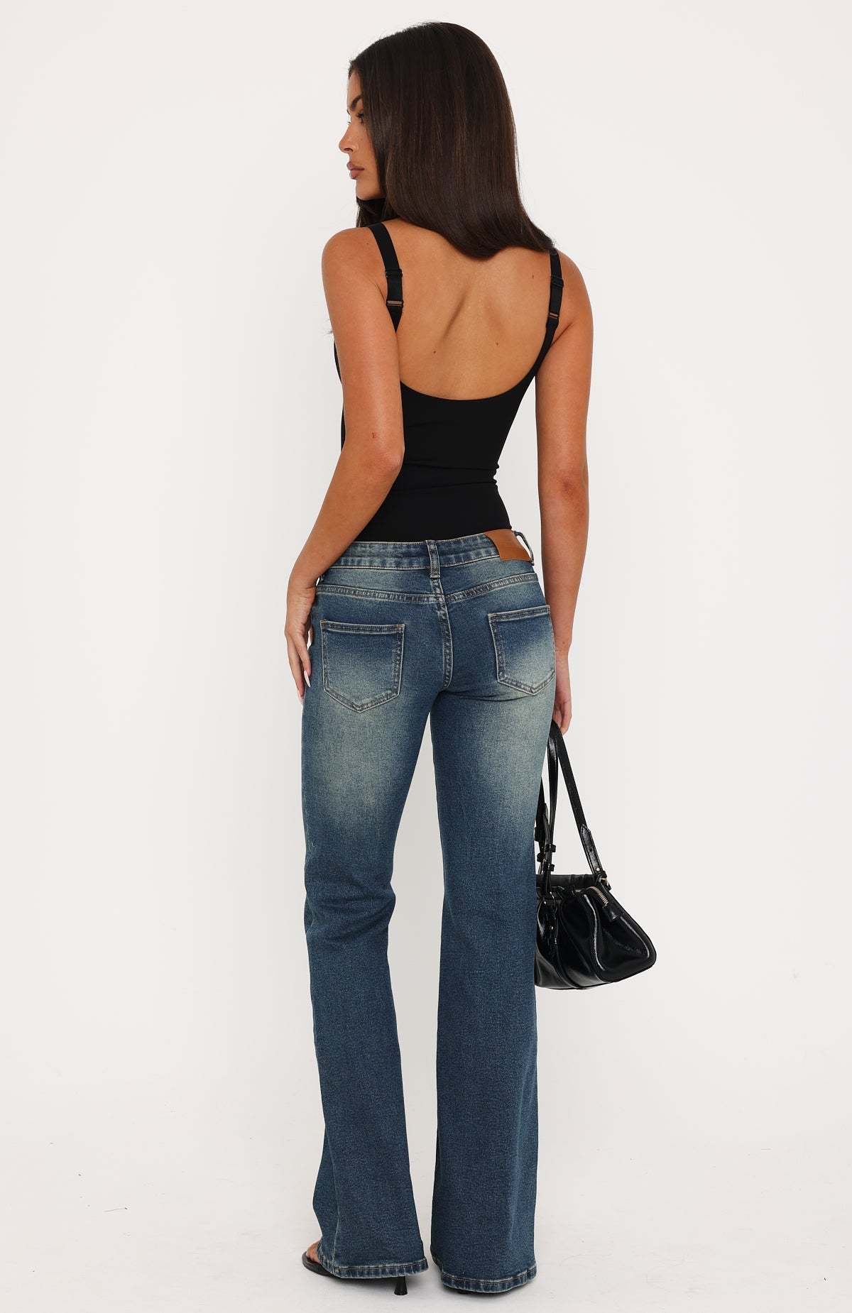Katherine Low Rise Flare Leg Jeans Mid Brown Blue Wash