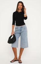 Missed Opportunity Mid Rise Denim Shorts Light Blue Wash
