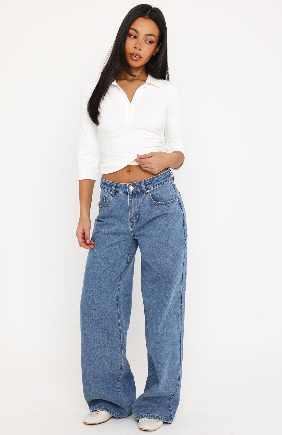 Just My Type Mid Rise Wide Leg Jeans Classic Blue