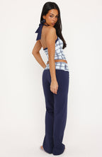 Learning To Love Tie Side Straight Leg Pants Navy