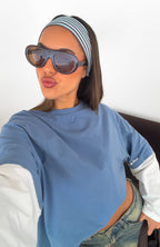 Staying Safe 2 Pack Headband Choc & Blue Stripes