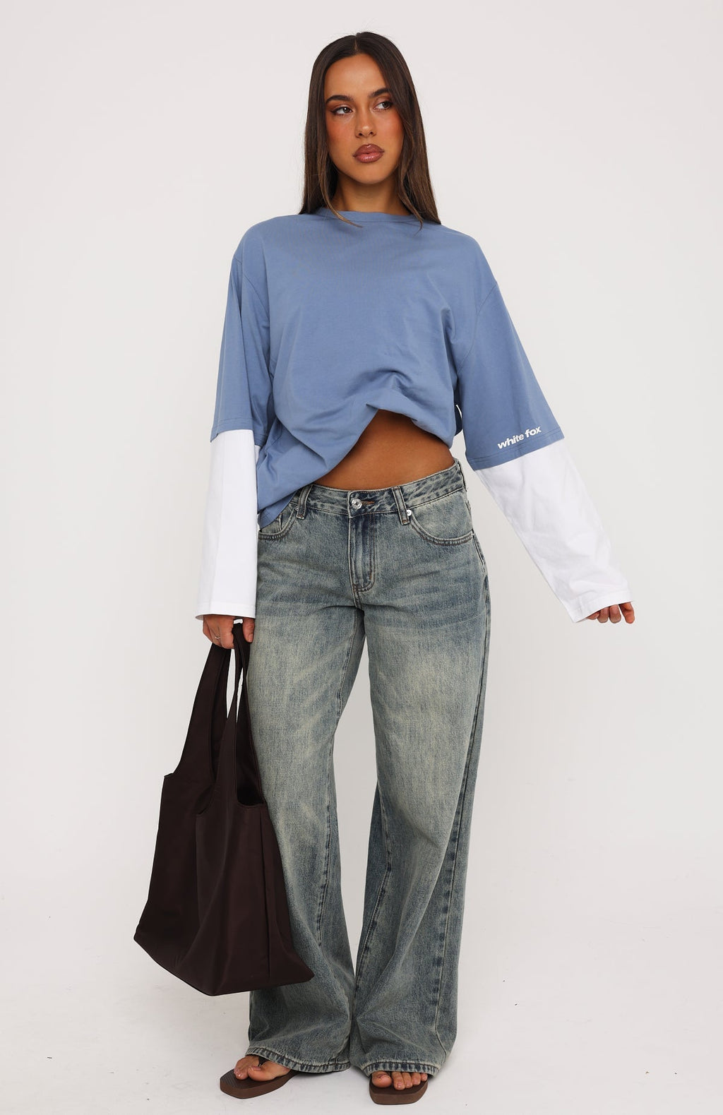 Let's Take Our Time Long Sleeve Layered Tee Blue