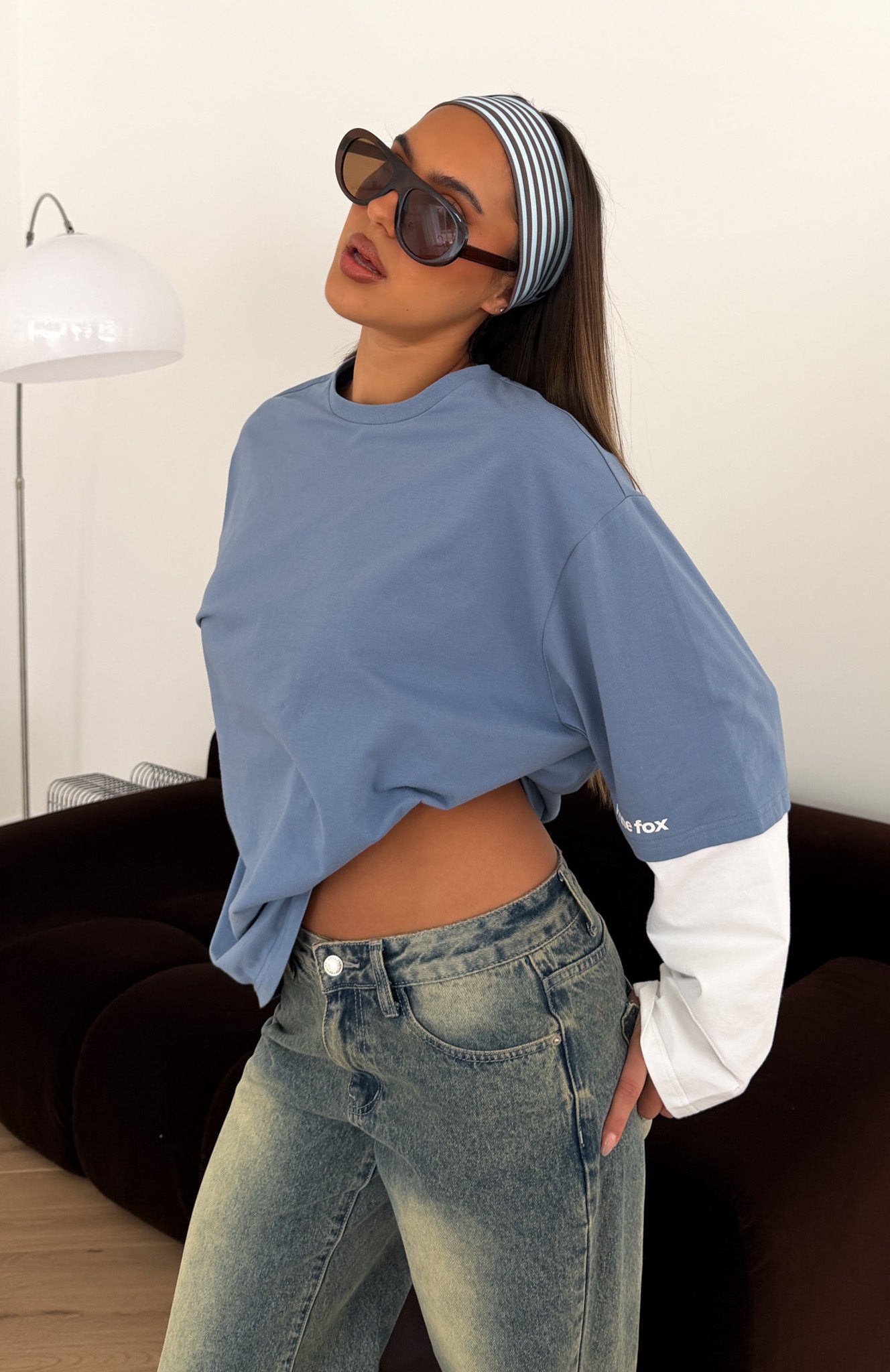Let's Take Our Time Long Sleeve Layered Tee Blue