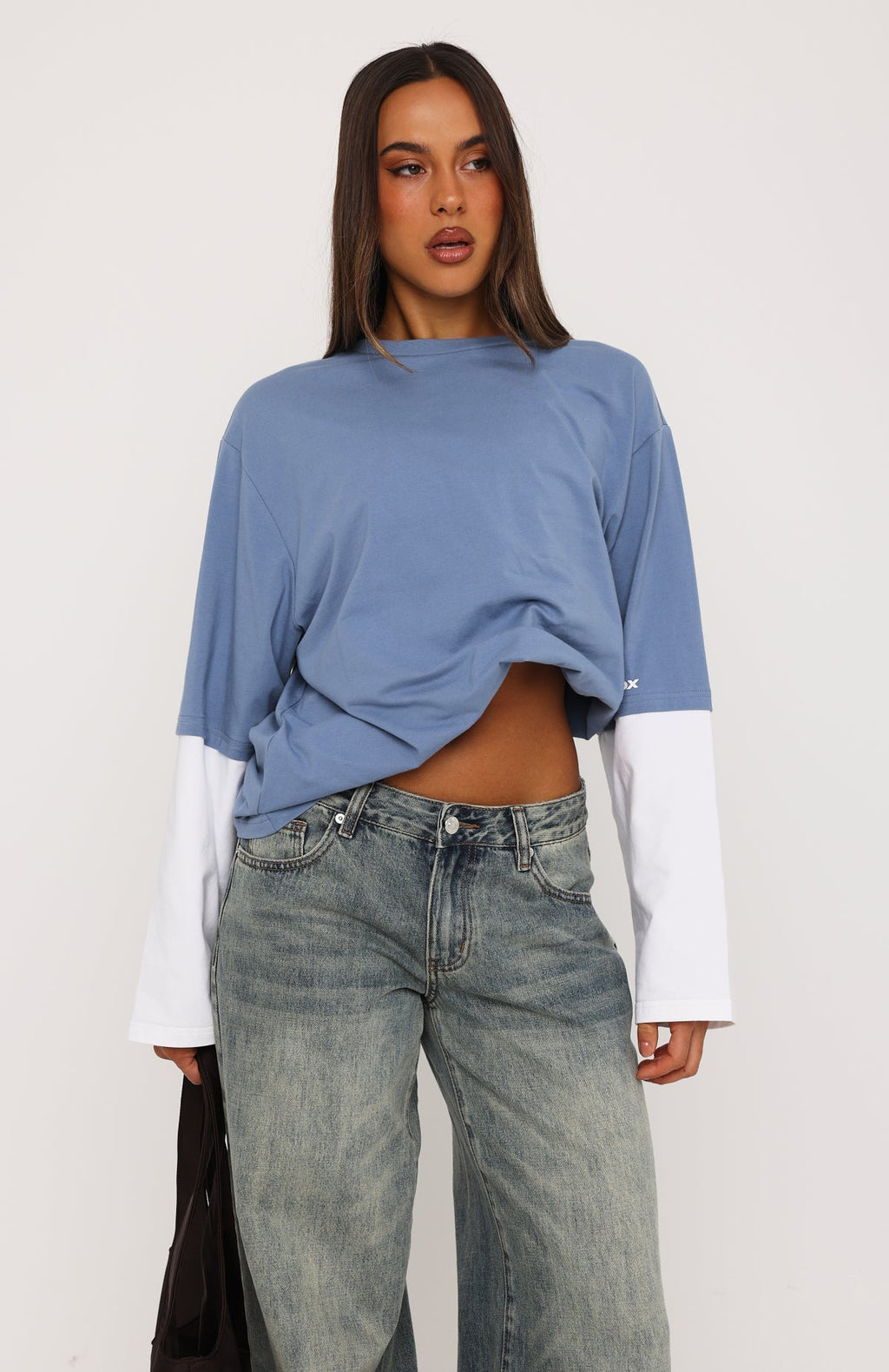 Let's Take Our Time Long Sleeve Layered Tee Blue