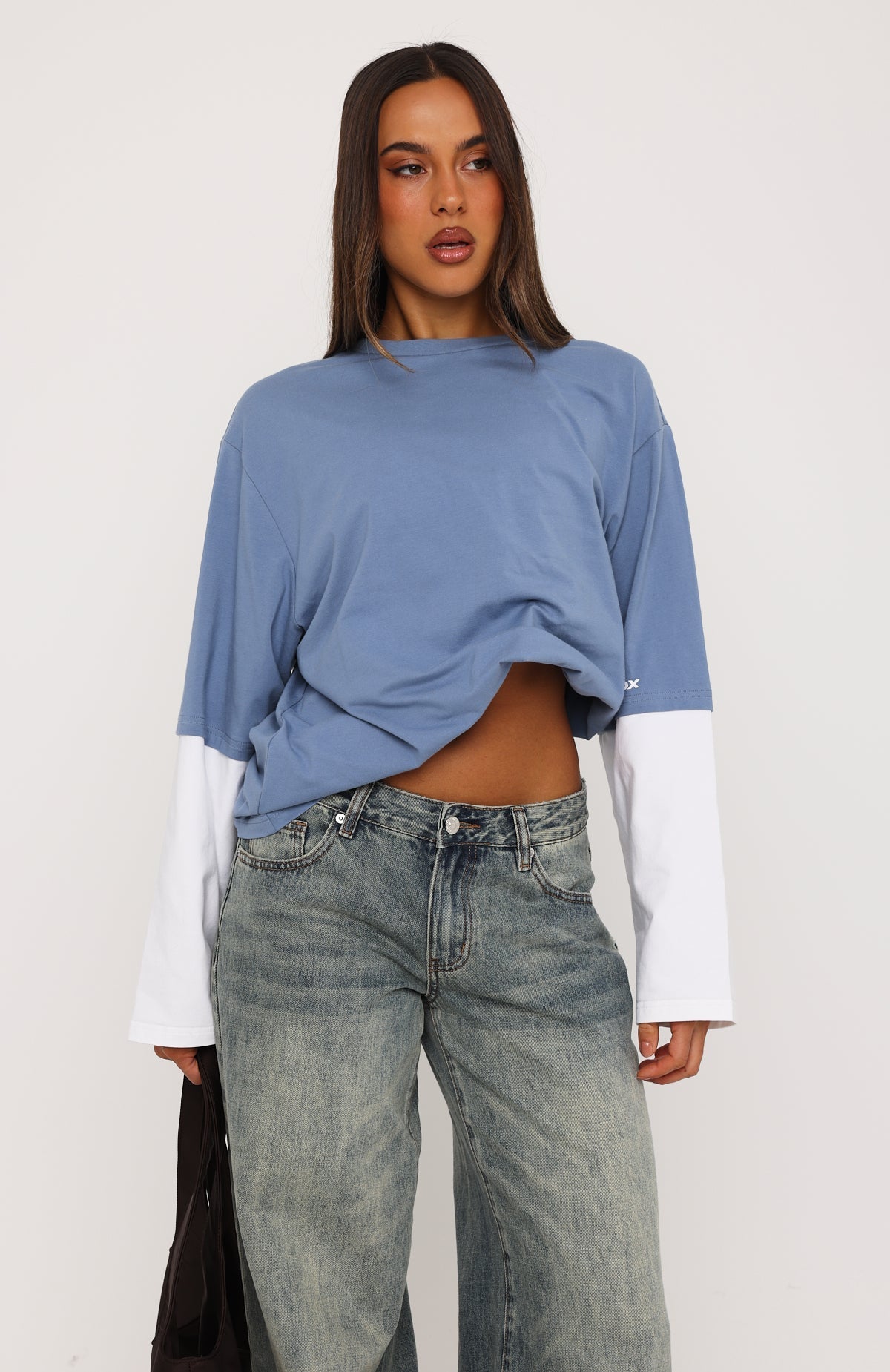 Let's Take Our Time Long Sleeve Layered Tee Blue