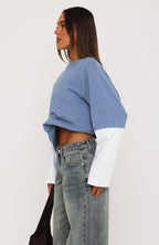 Let's Take Our Time Long Sleeve Layered Tee Blue