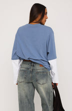 Let's Take Our Time Long Sleeve Layered Tee Blue