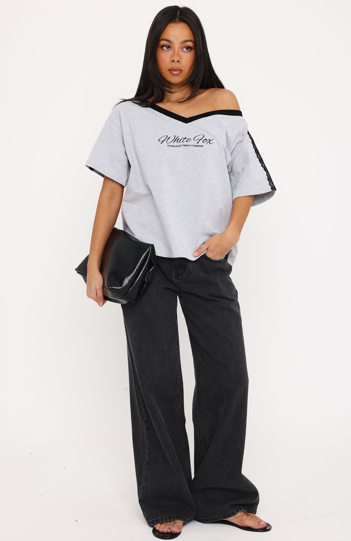 Lost In My Thoughts Slouchy Tee Dark Grey Marle