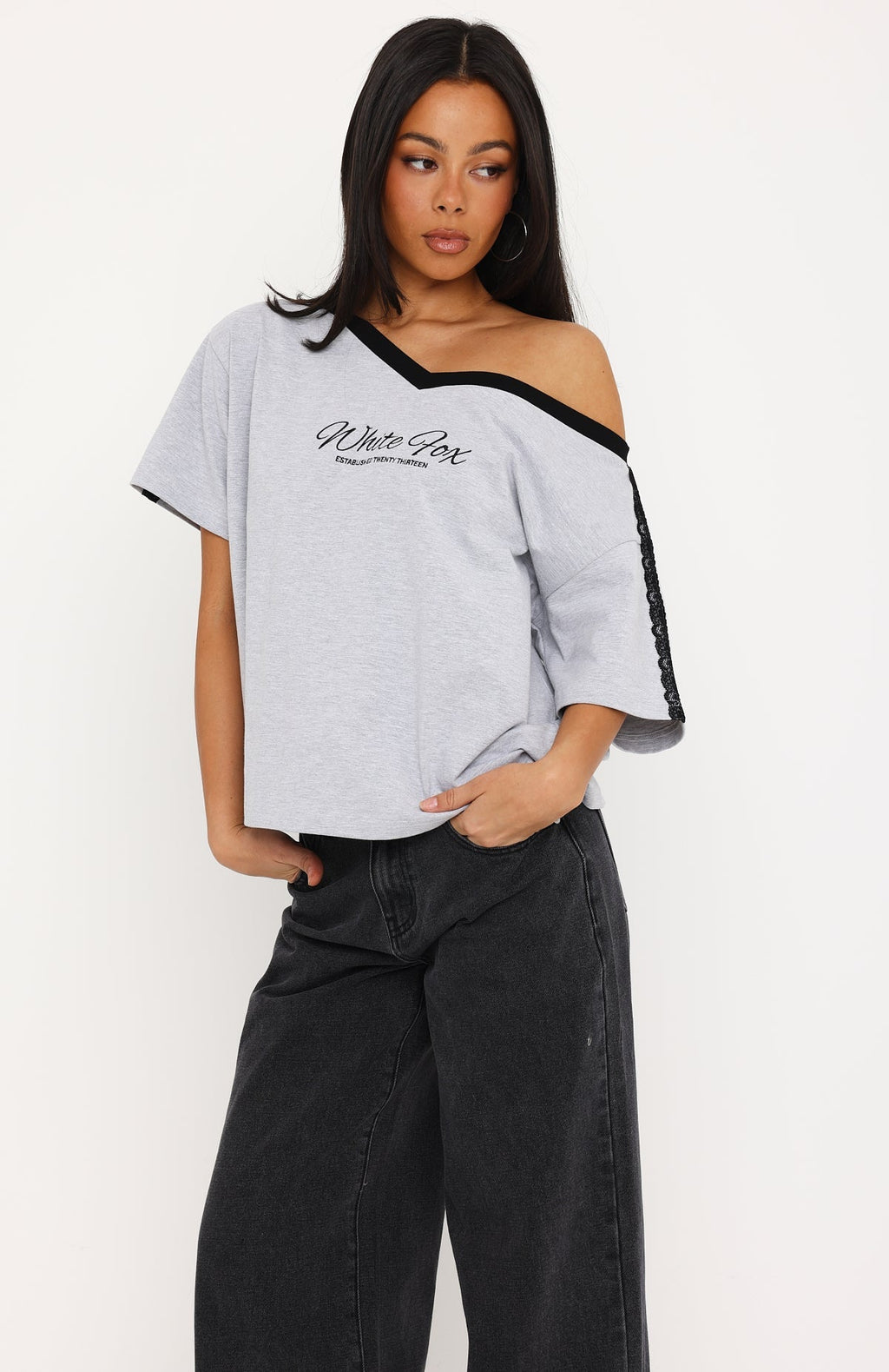 Lost In My Thoughts Slouchy Tee Dark Grey Marle
