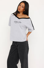 Lost In My Thoughts Slouchy Tee Dark Grey Marle