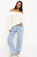Lucienne Off Shoulder Knit Sweater Winter White