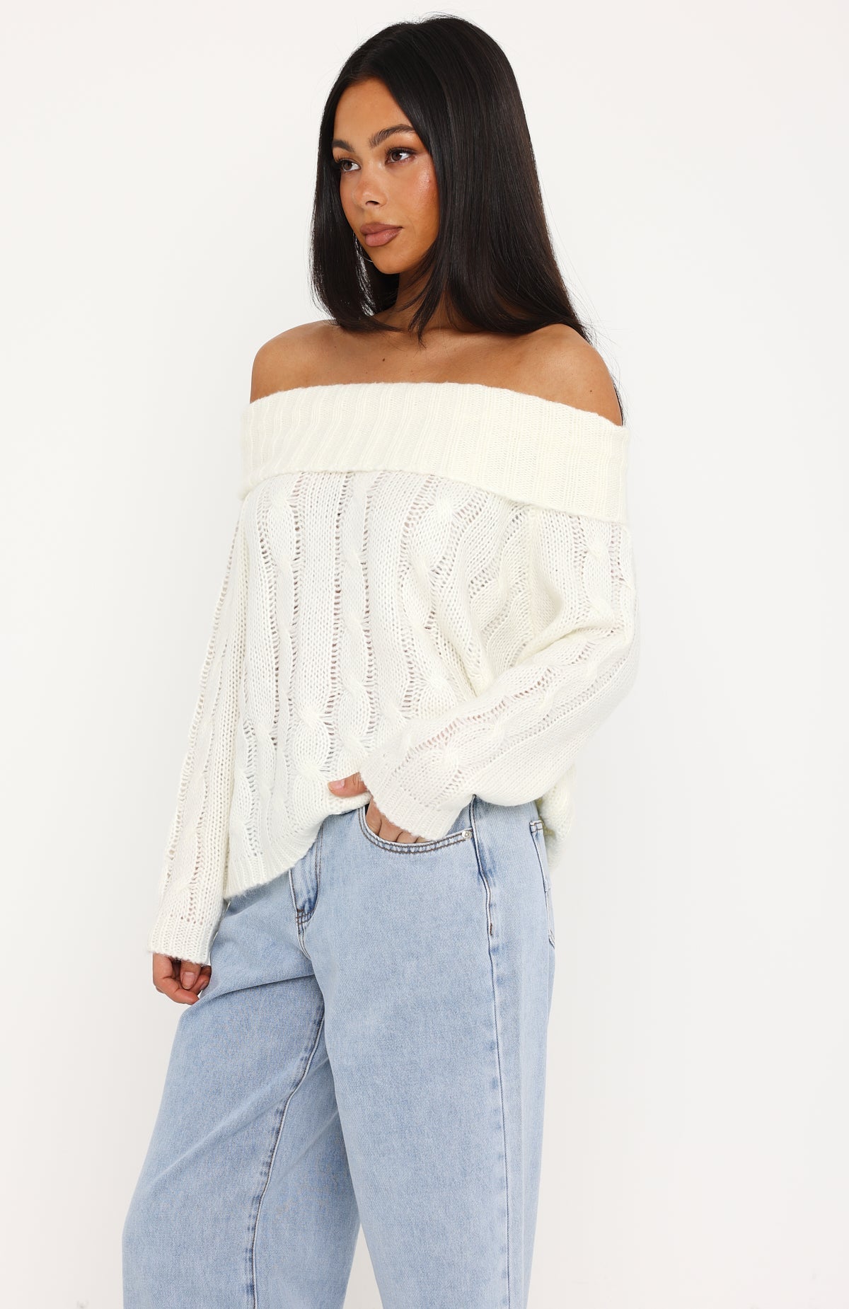 Lucienne Off Shoulder Knit Sweater Winter White