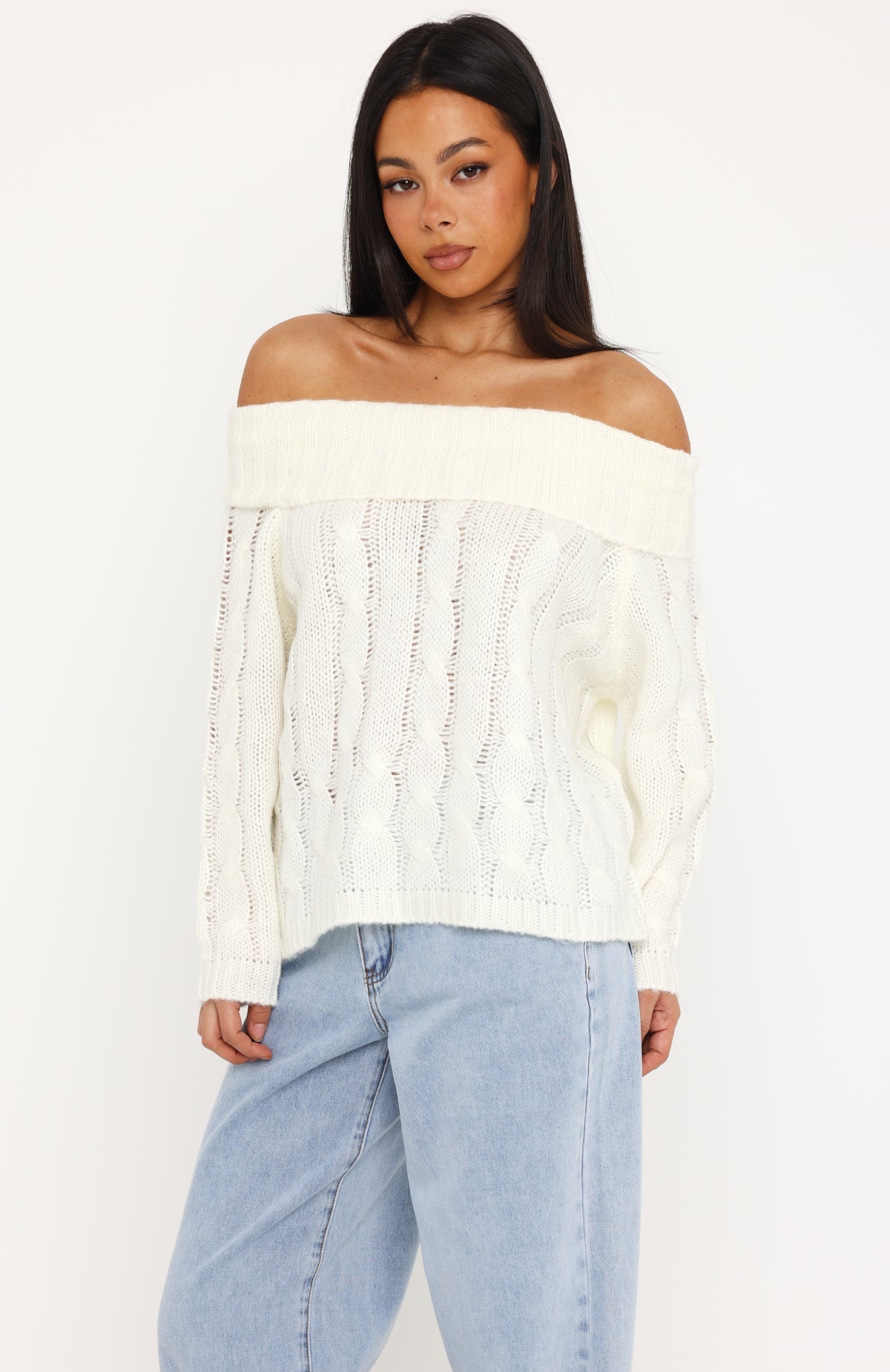 Lucienne Off Shoulder Knit Sweater Winter White
