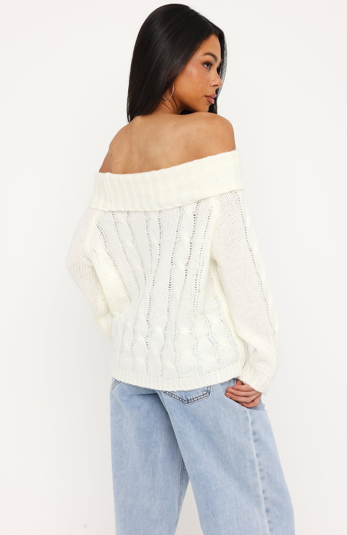 Lucienne Off Shoulder Knit Sweater Winter White