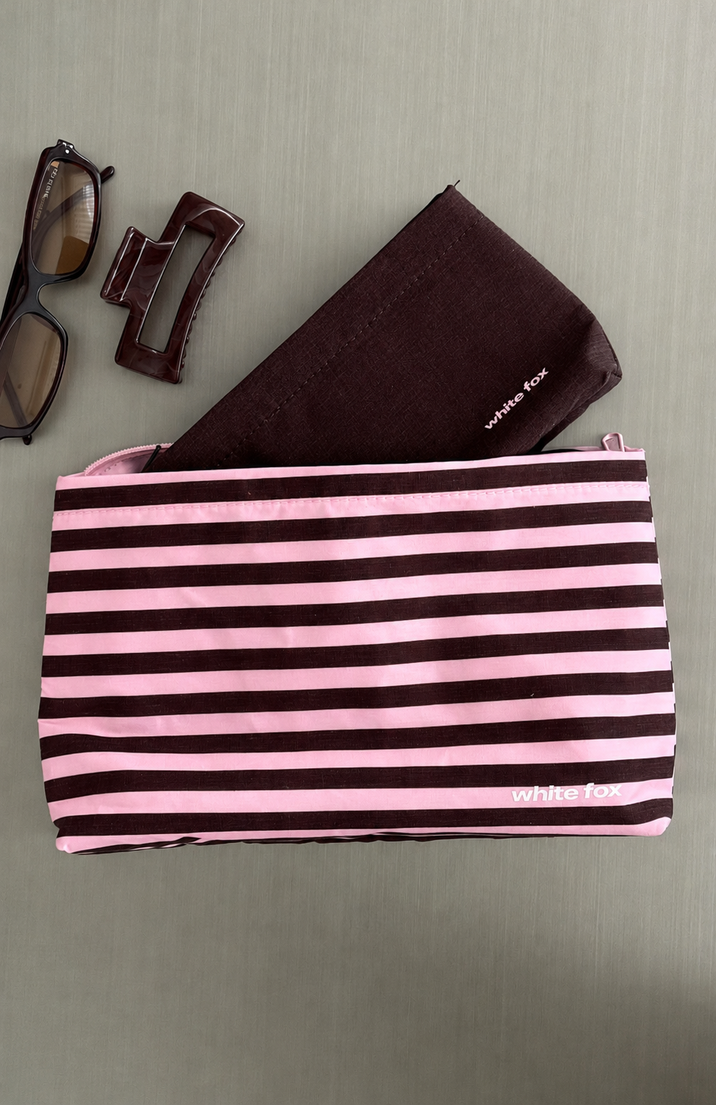 Maddox 2 Pack Cosmetic Pouch Chocolate & Pink Stripe