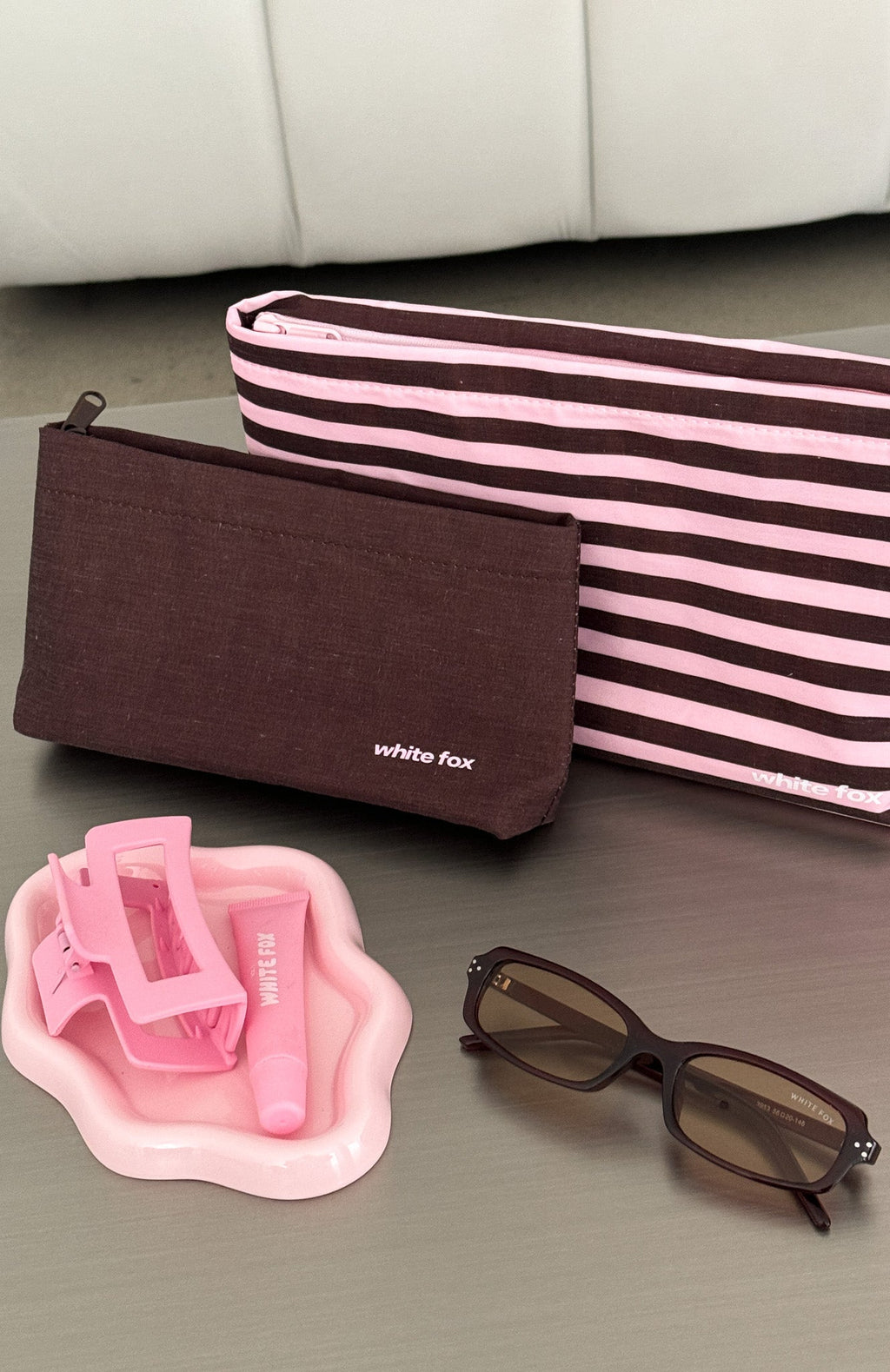 Maddox 2 Pack Cosmetic Pouch Chocolate & Pink Stripe
