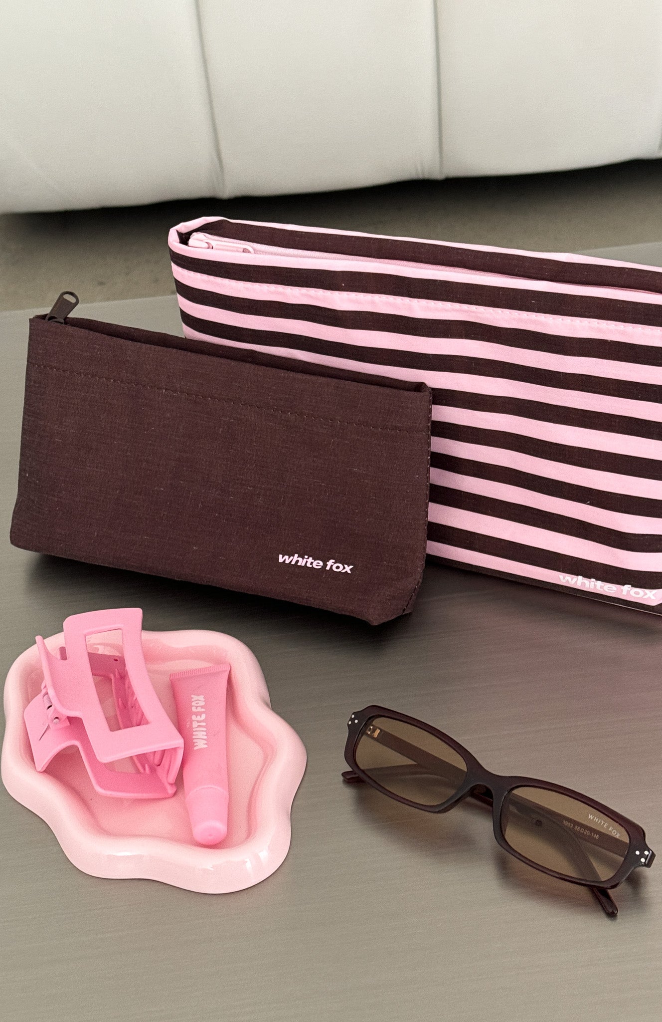 Maddox 2 Pack Cosmetic Pouch Chocolate & Pink Stripe