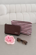 Maddox 2 Pack Cosmetic Pouch Chocolate & Pink Stripe