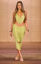 Twisted Desire Fringe Maxi Skirt Kiwi