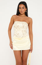 My Time Is Now Strapless Mini Dress Lemon