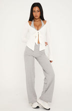 Ember Tie Front Long Sleeve Top Cream