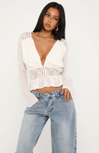 Forever Ready Long Sleeve Top Off White
