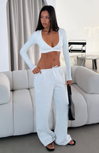 Nothing To Worry About Crop Long Sleeve Top White