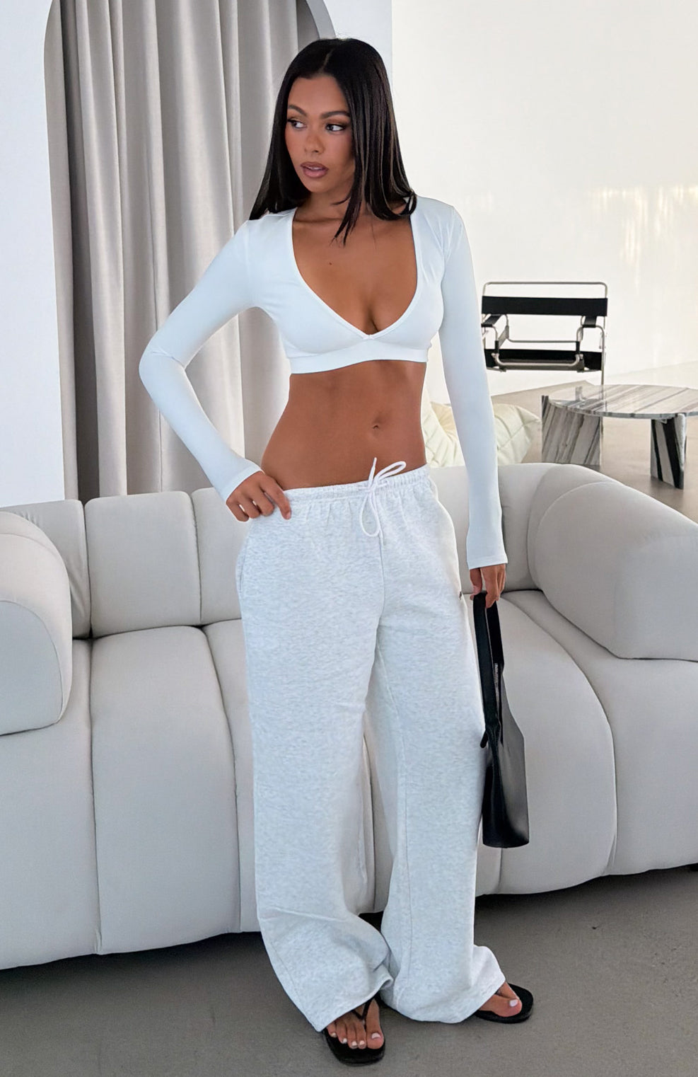 Nothing To Worry About Crop Long Sleeve Top White