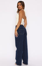 Bring The Style Low Rise Wide Leg Jeans Dark Blue Wash