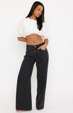 Just My Type Mid Rise Wide Leg Jeans Black Acid Wash