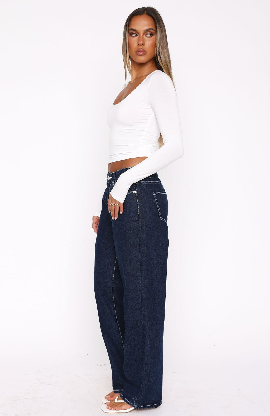 Bring The Style Low Rise Wide Leg Jeans Dark Indigo Wash