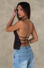 Out Of My Depth PU Halter Top Dark Chocolate