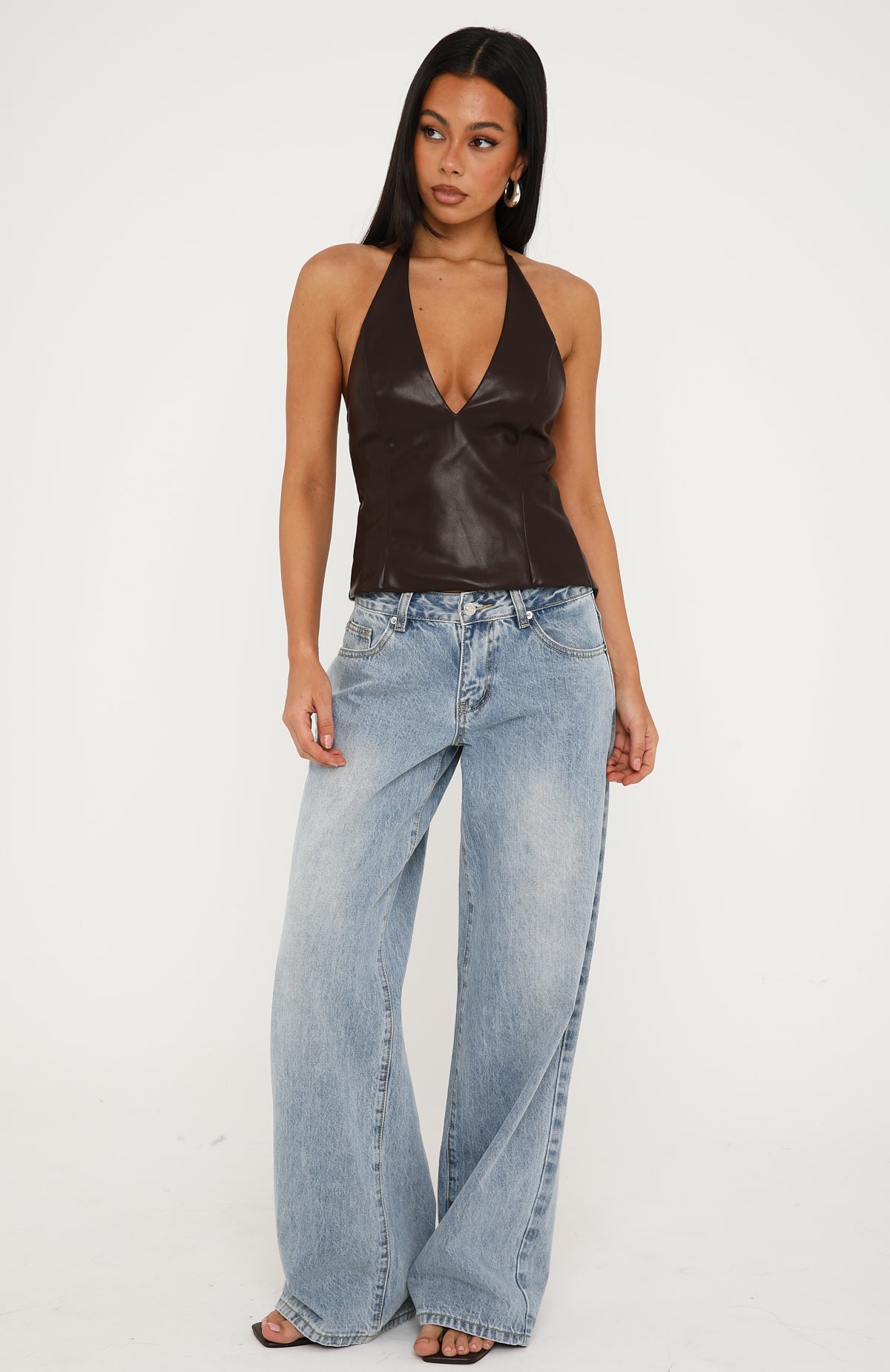Out Of My Depth PU Halter Top Dark Chocolate