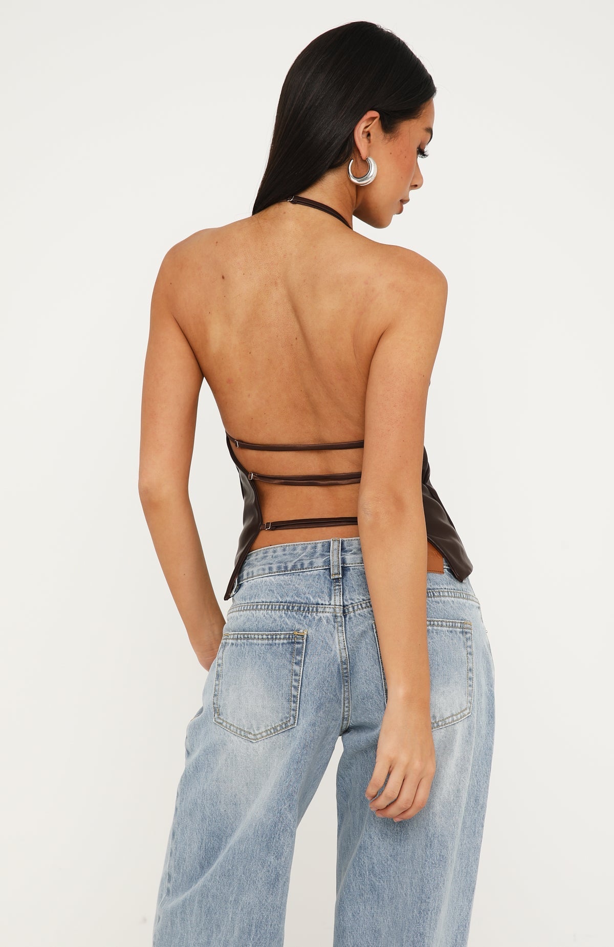 Out Of My Depth PU Halter Top Dark Chocolate