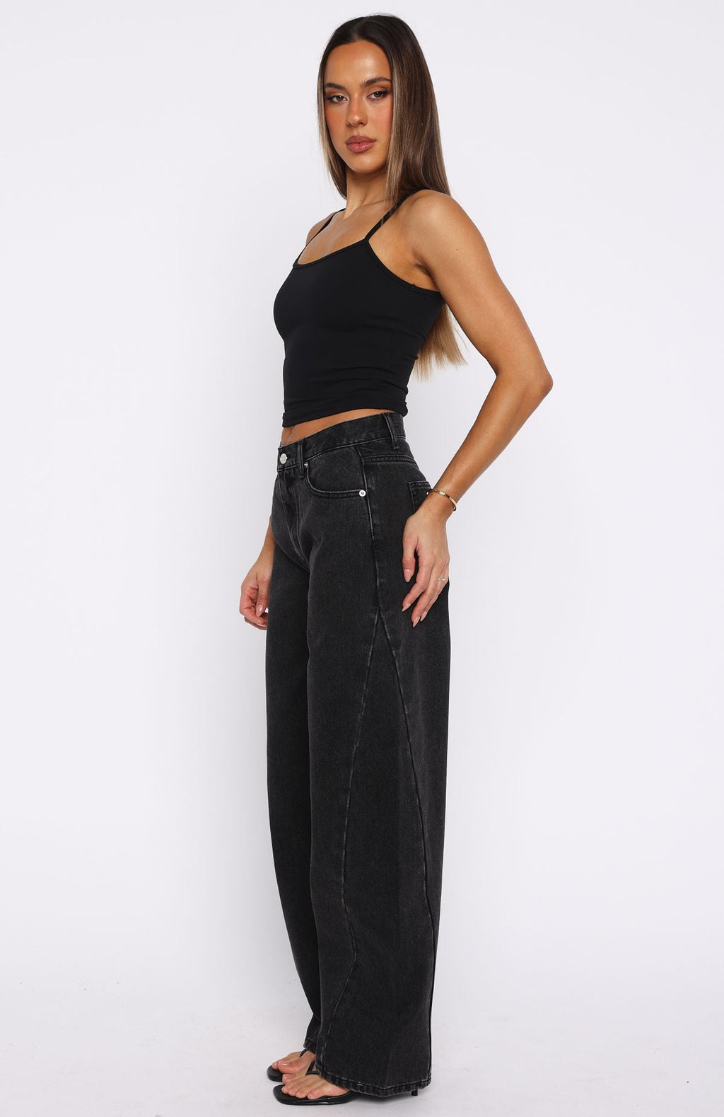 Kiara Mid Rise Barrel Leg Jeans Black Acid Wash