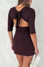 Part Of Me 3/4 Sleeve Mini Dress Chocolate