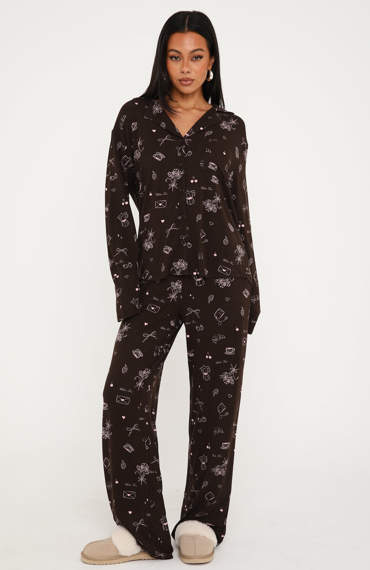 Pillow Talk Printed Long Sleeve Pyjama Set Croissant Club