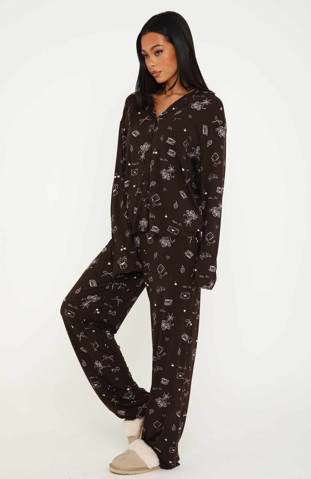 Pillow Talk Printed Long Sleeve Pyjama Set Croissant Club