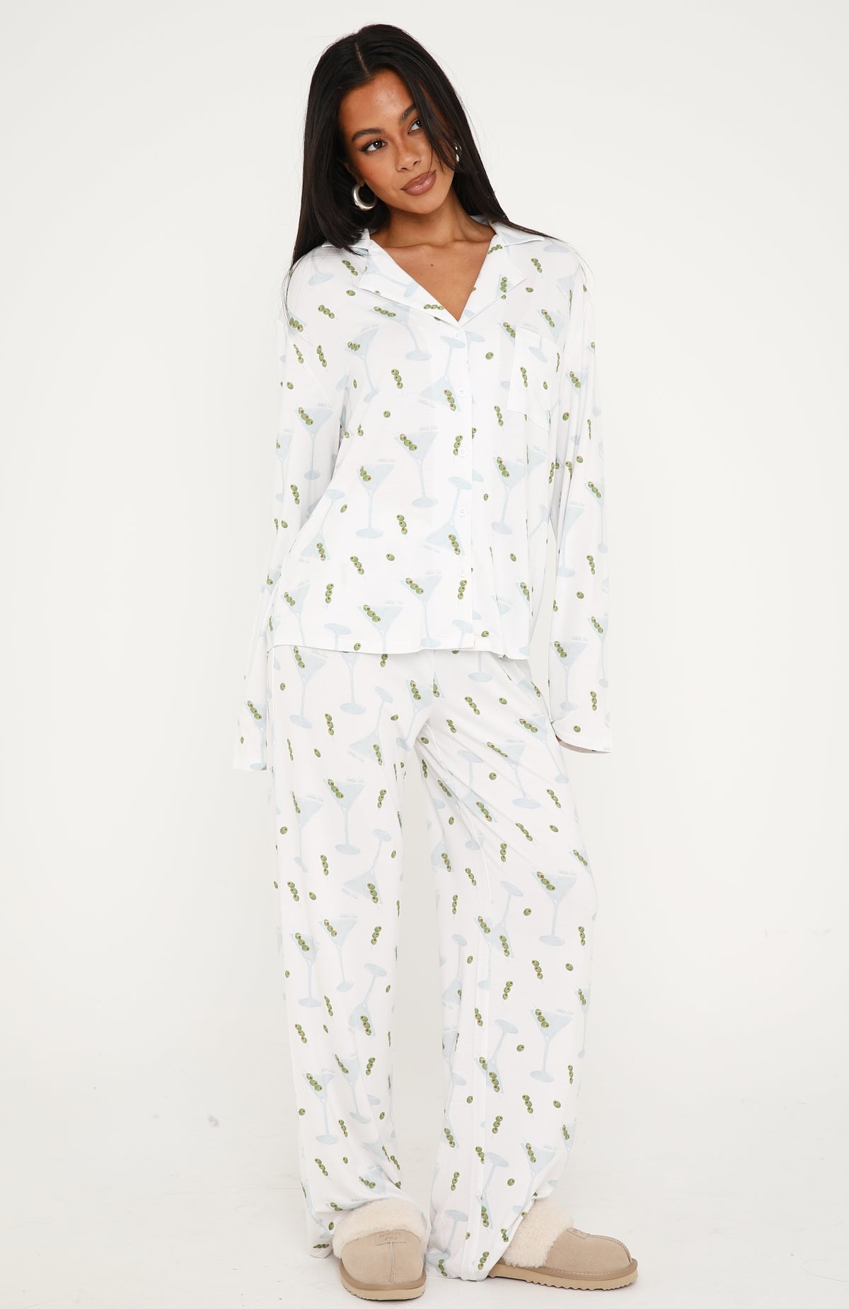 Pillow Talk Printed Long Sleeve Pyjama Set Martini Hour