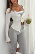 Ember Tie Front Long Sleeve Top Cream
