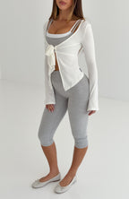 Ember Tie Front Long Sleeve Top Cream
