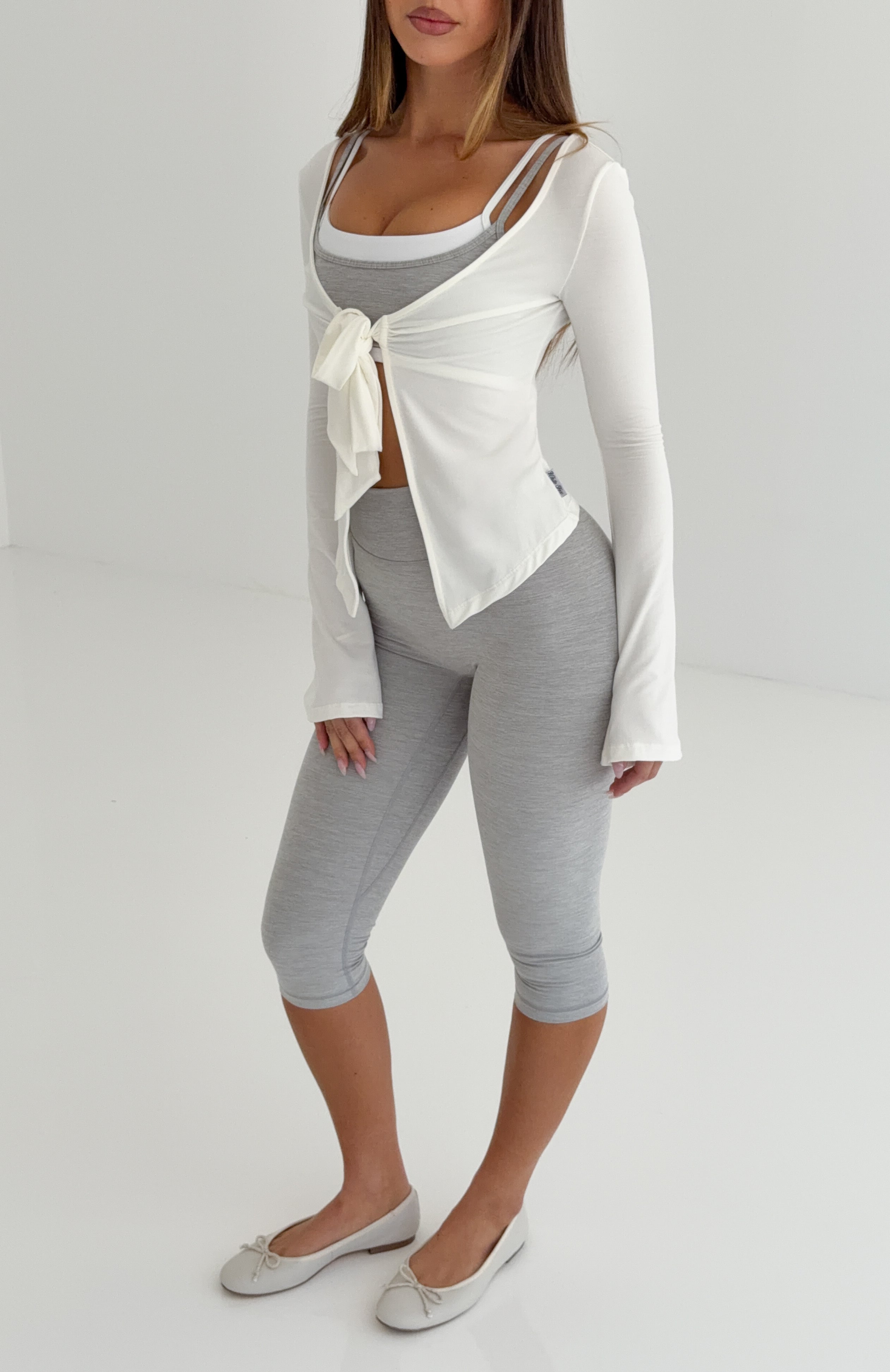 Ember Tie Front Long Sleeve Top Cream